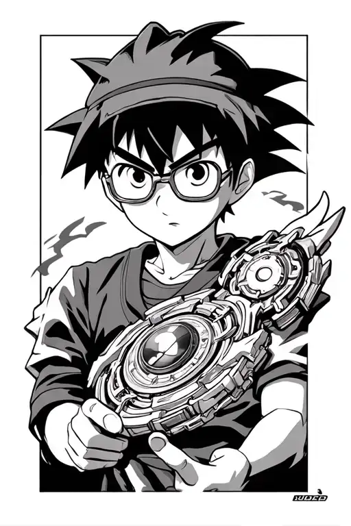 beyblade, dragonball, digvice, pokeball, one piece hut, detective conan glasses, konohagura band tattoo design idea