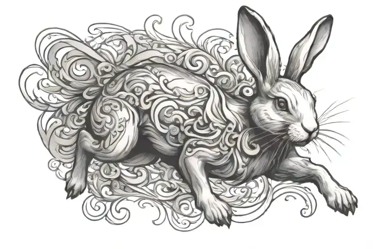 white running rabbit tattoo design idea