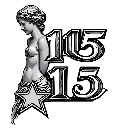 "11 05" Aphrodite statue including the numbers 11 and 5 point star tattoo design idea