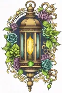 lantern with peridot and alexandrite gemstones tattoo design idea