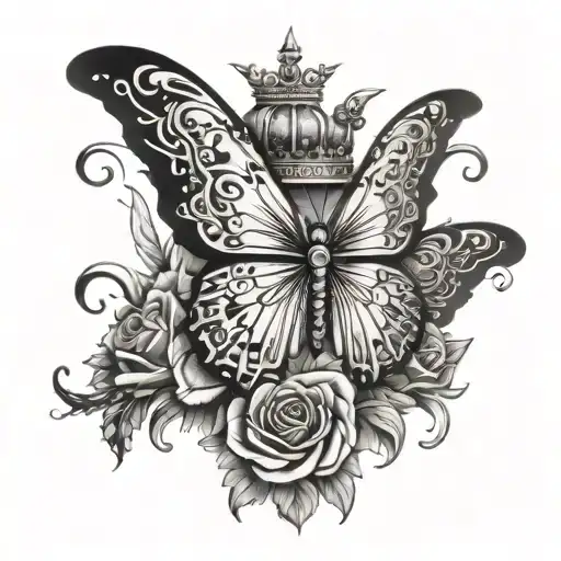 forgiven crown butterfly made tattoo design idea