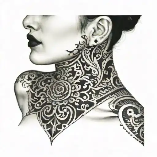on the neck, from the shoulder to the upper chest and extending almost to the face tattoo design idea