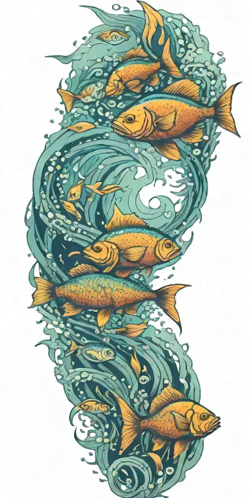 ocean with fish tattoo design idea