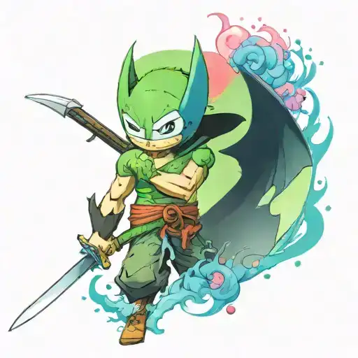 zoro one piece et stitch Batman theme tattoo design idea