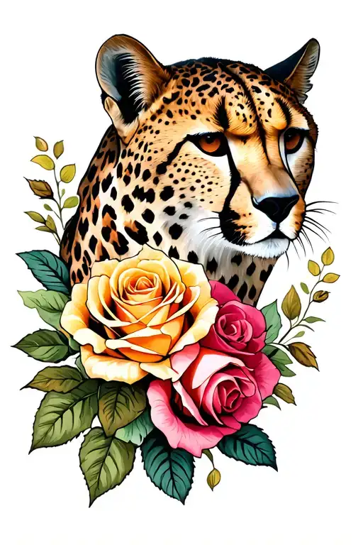 cheetah print and roses tattoo design idea