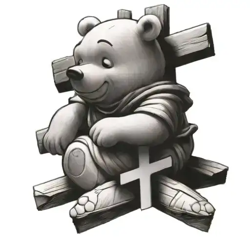 pooh bear on a cross tattoo design idea
