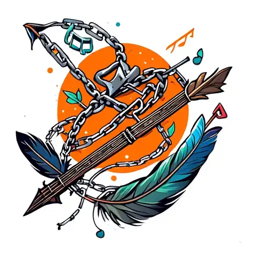 chain, arrows, feathers,music  tattoo design idea