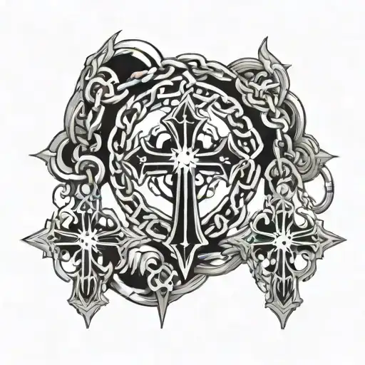 dark gothic chains and crosses tattoo design idea