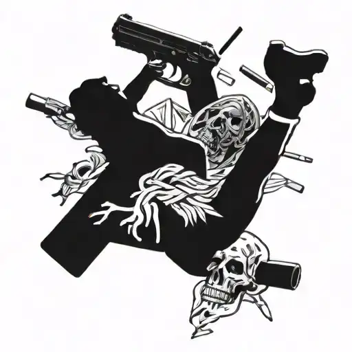 bitch getting fucked with drugs and guns and money tattoo design idea