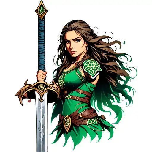 Celtic female warrior wielding a sword tattoo design idea