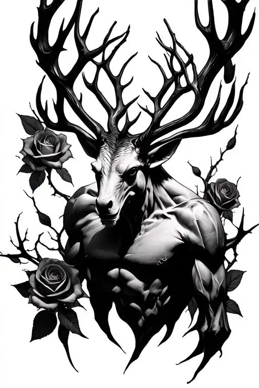wendigo emerging from roses and thorns tattoo design idea