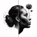 minimalist features line, piece by piece changes in people, from nothing to whole, progress tattoo design idea