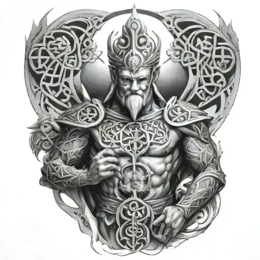 Full Sleeve tattoo mixing Celtic and Nigerian deity design  tattoo design idea