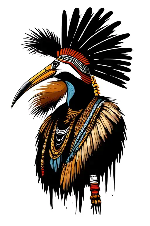 Ibis Bird and African Zulu Warrior King tattoo design idea