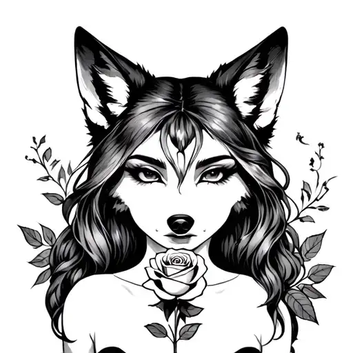 coyote girl with a rose tattoo design idea