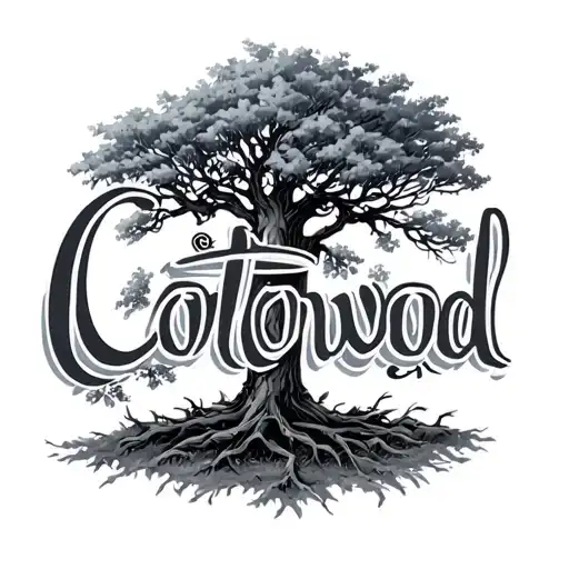 Cottonwood Word with Tree growing tattoo design idea