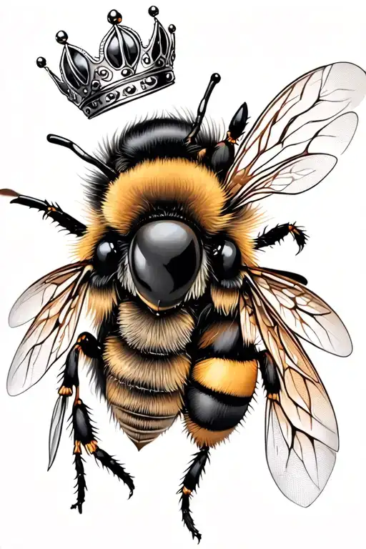 queen bee wearing crown adorned tattoo design idea