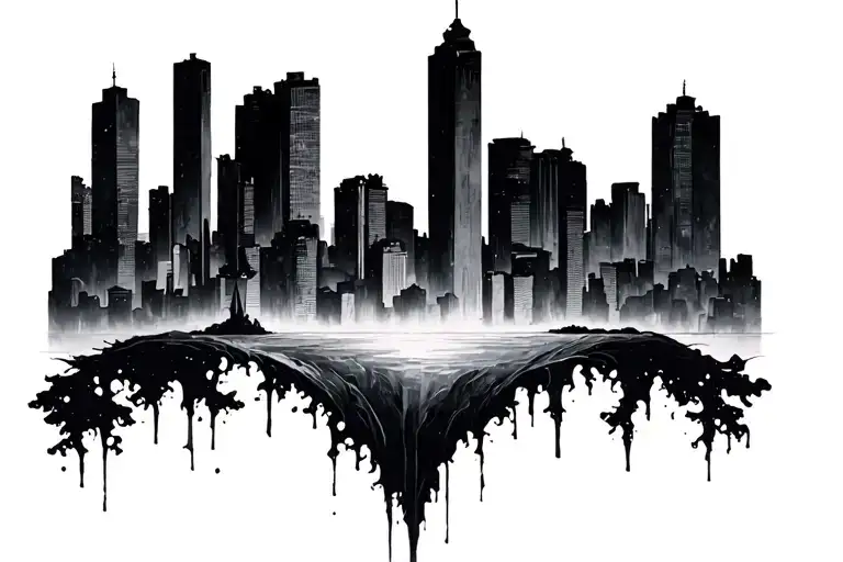 ciy skyline on chest filled tattoo design idea