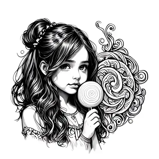 girl holding an oval-shaped lollipop tattoo design idea