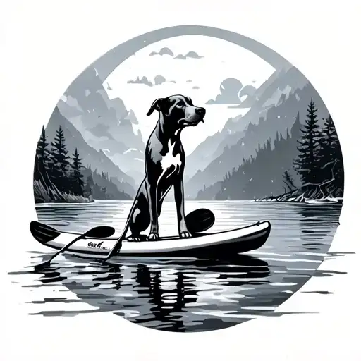 Paddleboard with dog tattoo design idea