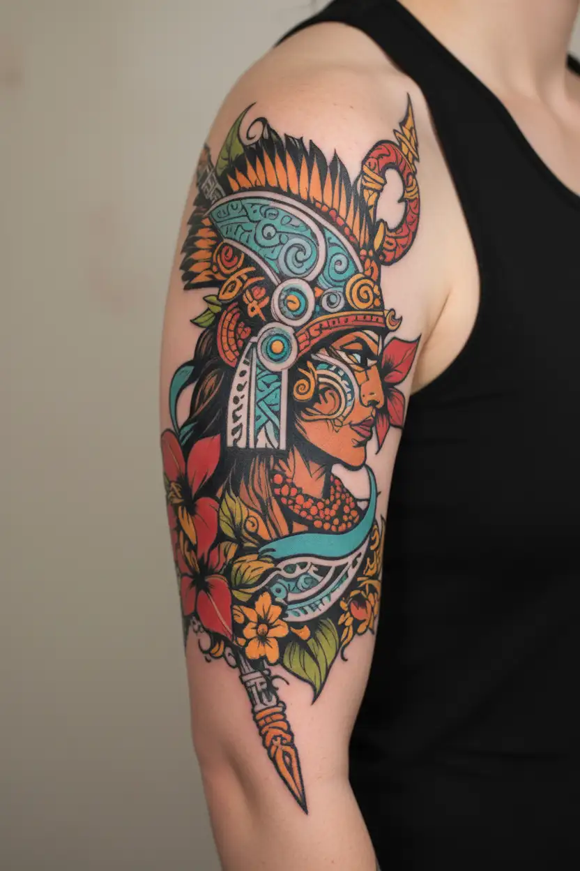 dominican republic taino tribal sleeve tattoo design idea