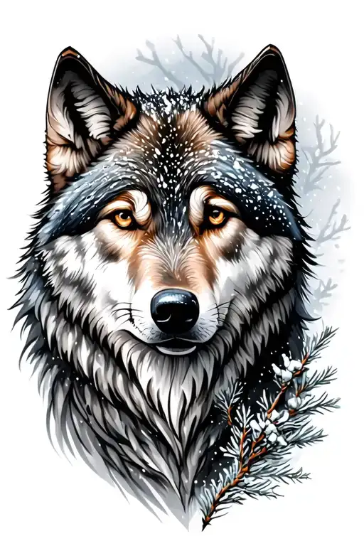 wolf  and snow tattoo design idea
