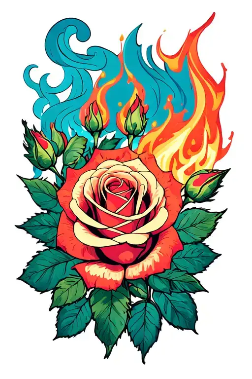 roses, with fire and smoke coming outside lsd dmt tattoo design idea