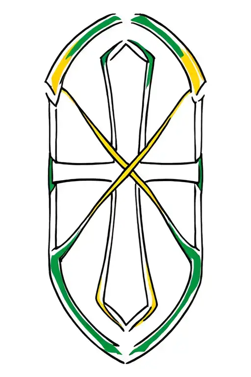 A minimalist design of a Celtic cross with the colors of the Swedish flag, combining your Irish and Swedish roots tattoo design idea