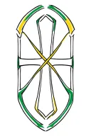 A minimalist design of a Celtic cross with the colors of the Swedish flag, combining your Irish and Swedish roots tattoo design idea