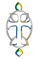 A minimalist design of a Celtic cross with the colors of the Swedish flag, combining your Irish and Swedish roots tattoo design idea