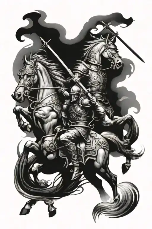 patience and time warriors riding into battle tattoo design idea