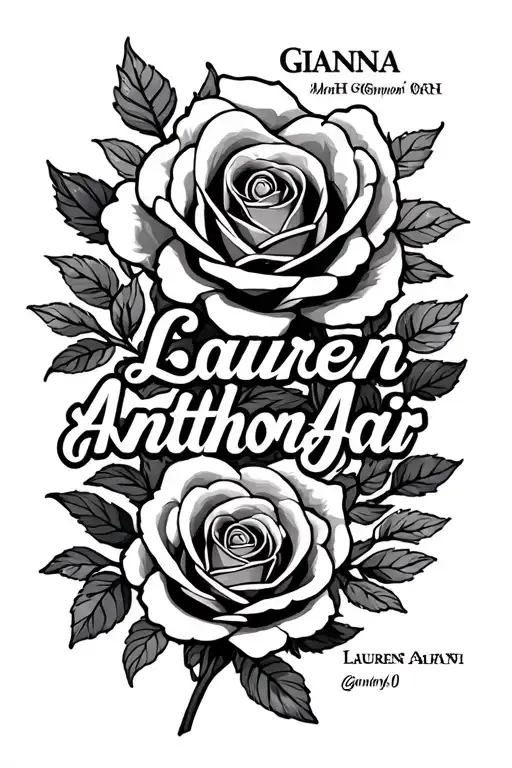 "Gianna Lauren Anthony Ari" roses with names incorporated symbolizing tattoo design idea