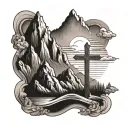 cross and mountains tattoo design idea