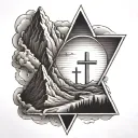 cross and mountains tattoo design idea