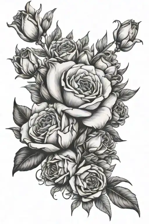zodoac Gemini Cancer Taurus mixed bouquet of tulip rose tattoo design idea