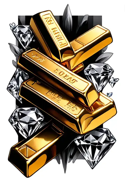 gold bars and diamonds tattoo design idea