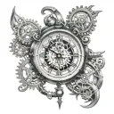 time running, time travel, clock mechanism intertwined tattoo design idea