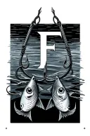 Two fishing hooks with one F above tattoo design idea