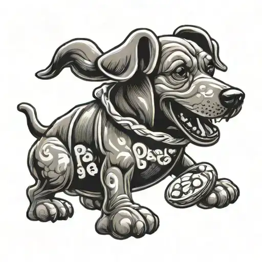 dog carrying a bag of jelly beans that say papas as the brand  tattoo design idea