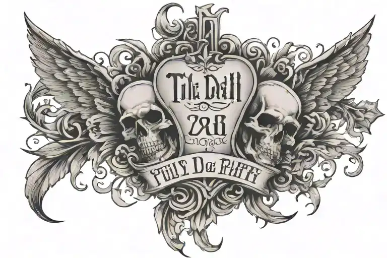 gothic words saying till death do us part with Roman numbers under in with 2-4-2019 tattoo design idea