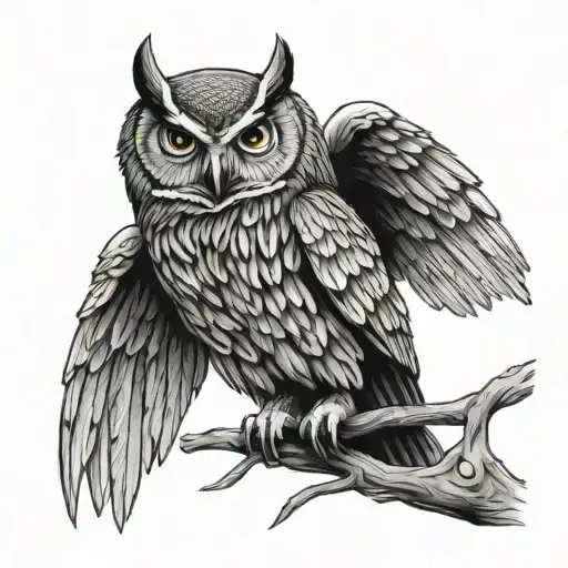 dark night owl perched tattoo design idea