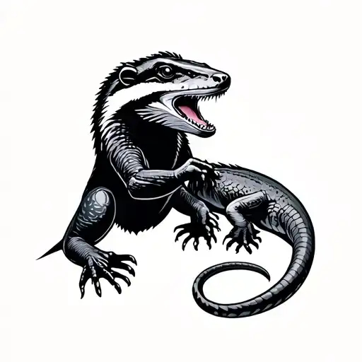 honey badger fist bumping a lizard tattoo design idea