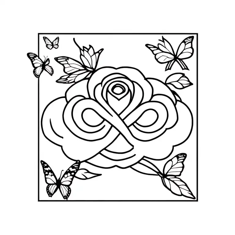 rose infinity with butterflies flying tattoo design idea