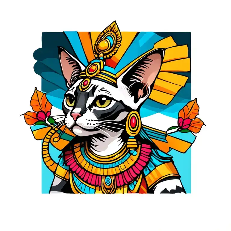 Sphinx cat in the form of Indian God tattoo design idea