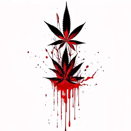 composition,marijuana leaves in the background,dripping blood tattoo design idea