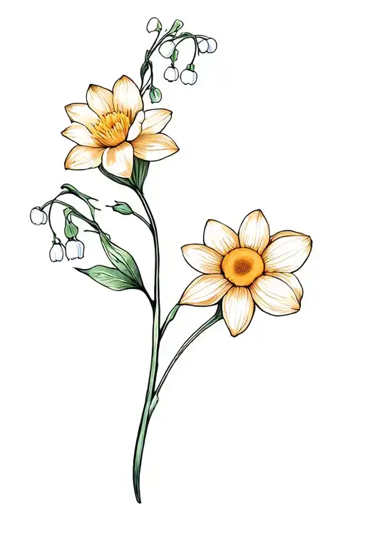 Vines down my arm with irsi flower daffodil flower daisy flower lily of the valley flower water lily flower poppy flower tattoo design idea