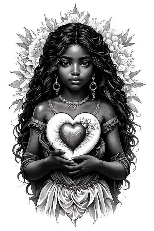 Black girl holding sacred heart tattoo design idea