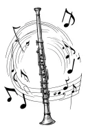 a simple clarinet with a whole note, half note, eighth note, and triplet surrounding it tattoo design idea