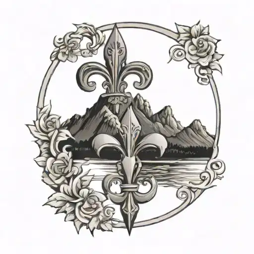 Haiti mountains with the Fleur De Lis combine tattoo design idea