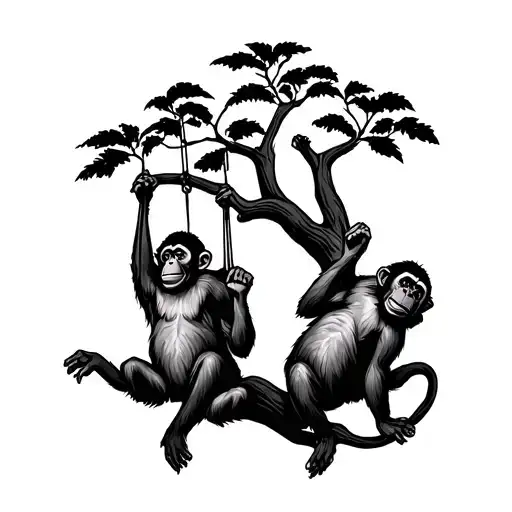 2 hindu monkeys swinging from a tree tattoo design idea